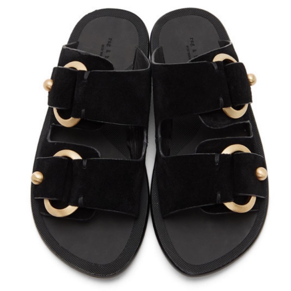 Rag & Bone Arc Flat Leather Suede Slides - image 1